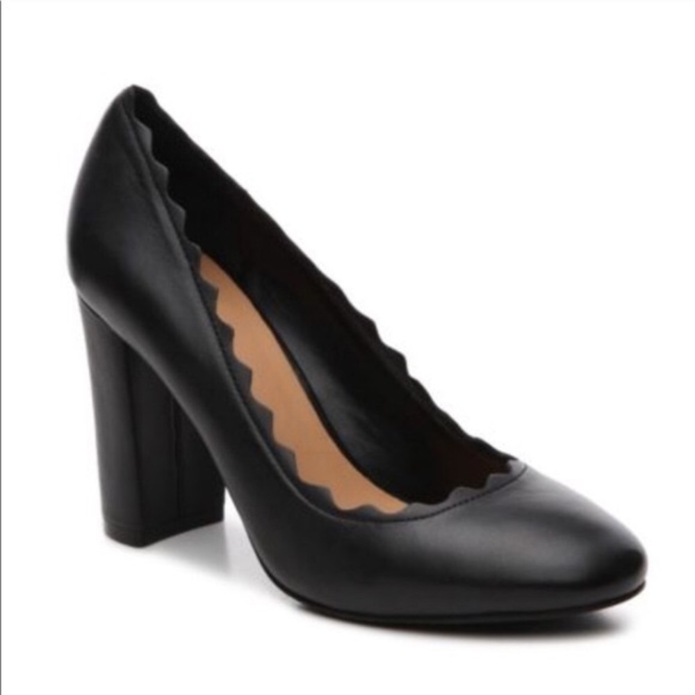 Crown Vintage “Willow” Black Scalloped Block Heels